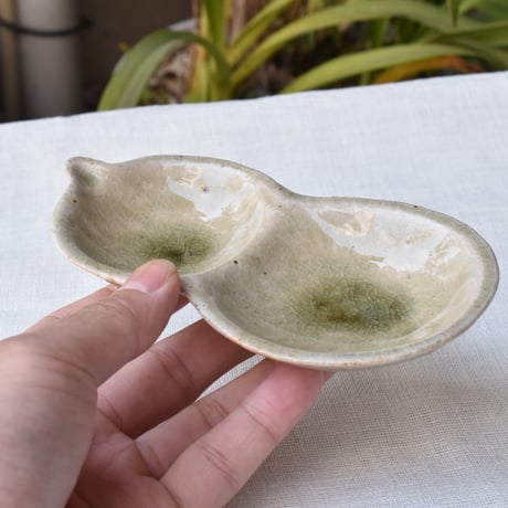 【阿部恵里】豆皿 ひょうたん 灰釉