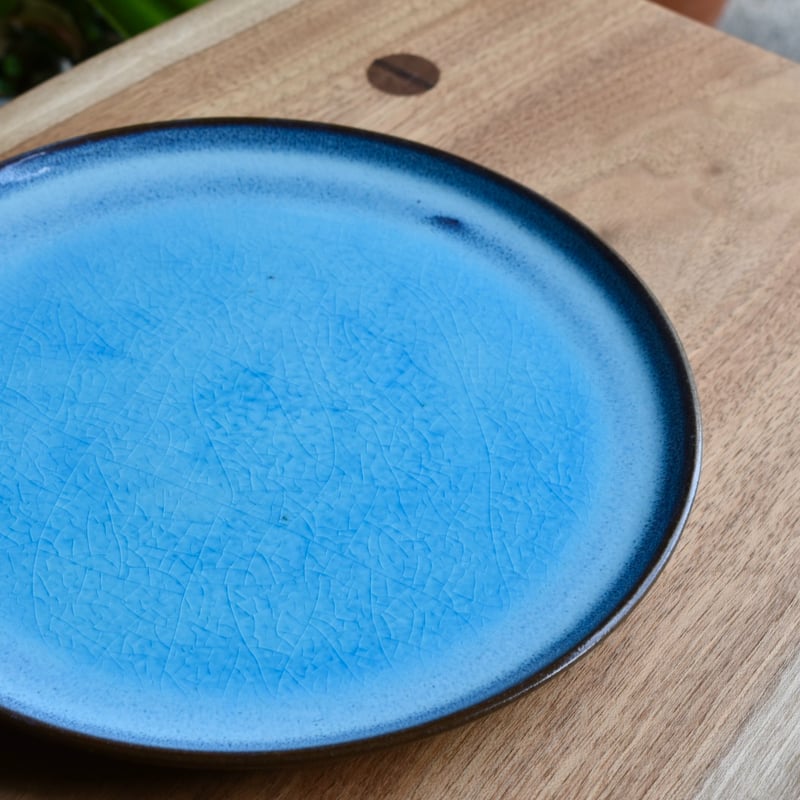 島いろ窯】灰釉ブルー 大皿 | かさねあわせ