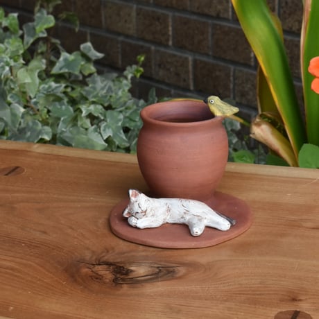 【アンパル陶房】宮良ゆうな ねこと水がめの花器