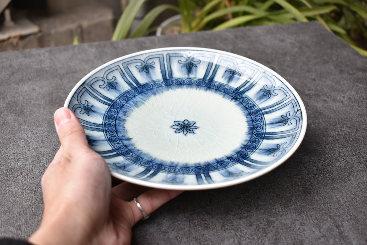陶器 大皿 染付 バナナの木 Aa-226 Antique Sam's Collection