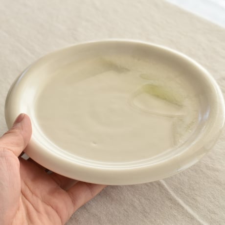 【イワオトナリテ】カケワケ白黄緑 丸リムプレート 6寸