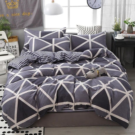 NEW 2019 For 1.5m width bed(4pcs) 幾何学 模様 布団カバー フラット ベッド シート 枕 カバー 寝具セット 肌に優しい 部屋 装飾