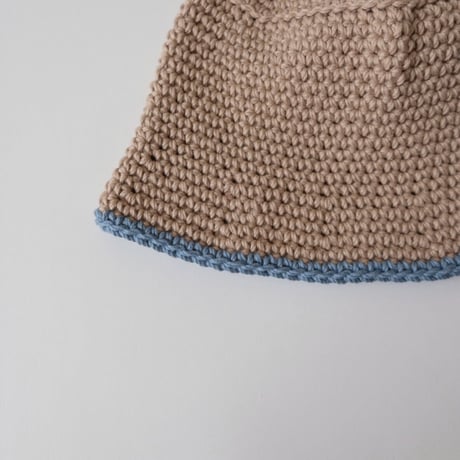 30%OFF THE CREEM trim cotton knit hat milktea×sax blue(Kids S,Kids M)