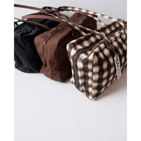 BAGGU Medium Nylon Bowler Bag Blurred Gingham Brown
