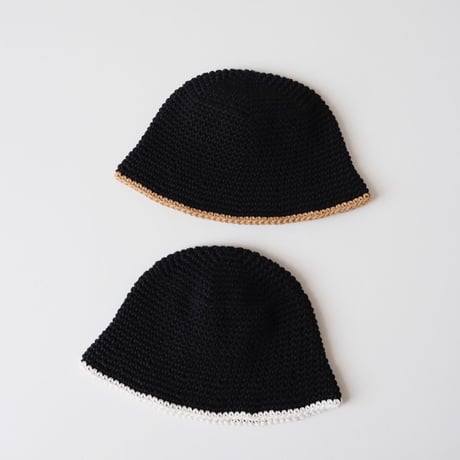 30%OFF THE CREEM trim cotton knit hat black×offwhite(Kids S,Kids M)