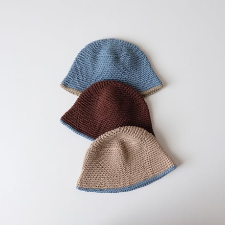 30%OFF THE CREEM trim cotton knit hat sax blue×mocha(Kids S,Kids M)