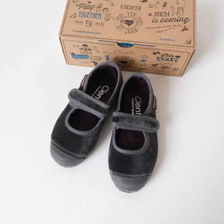 Cienta VELOUR VELCRO ONE STRAP SHOES grey / velour 956(21(12.5cm)～34(21cm))
