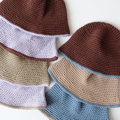 30%OFF THE CREEM trim cotton knit hat lavender×chocolate brown(Kids S,Kids M)