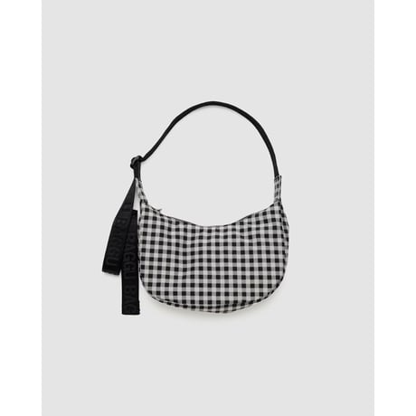 BAGGU Small Nylon Crescent Bag Black & White Gingham