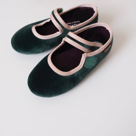 24(14.5cm)ラスト1点 Cienta VELOUR VELCRO ONE STRAP BALLET SHOES verde / velour 500T