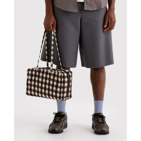 BAGGU Medium Nylon Bowler Bag Blurred Gingham Brown