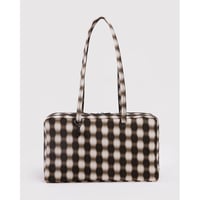 BAGGU Medium Nylon Bowler Bag Blurred Gingham Brown