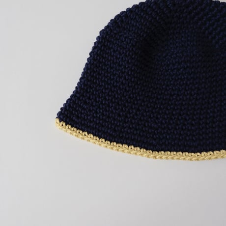 30%OFF ラスト1点 THE CREEM trim cotton knit hat navy×citrus yellow(Kids S)