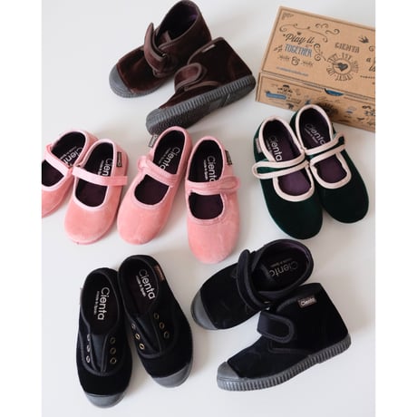 24(14.5cm)ラスト1点 Cienta VELOUR VELCRO ONE STRAP BALLET SHOES verde / velour 500T
