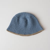 30%OFF THE CREEM trim cotton knit hat sax blue×mocha(Kids S,Kids M)