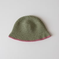 30%OFF THE CREEM trim cotton knit hat green tea×rose red(Kids M)