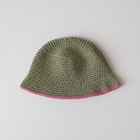 30%OFF THE CREEM trim cotton knit hat green tea×rose red(Kids M)
