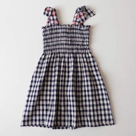 70%OFF Tocoto Vintage LONG VICHY CHECK DRESS WITH STRAPS NAVY(2Y,3Y)
