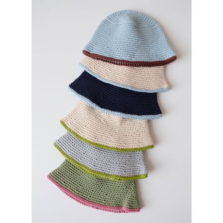 30%OFF ラスト1点 THE CREEM trim cotton knit hat beige×spring green(Kids M)