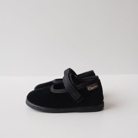 25(15cm)ラスト1点 Cienta VELOUR VELCRO ONE STRAP SHOES black / velour 400
