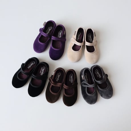 9月末再入荷予定Cienta VELOUR VELCRO ONE STRAP BALLET SHOES brown / velour 500(23(14cm)～34(21cm))