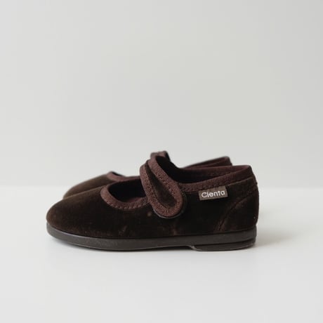 9月末再入荷予定Cienta VELOUR VELCRO ONE STRAP BALLET SHOES brown / velour 500(23(14cm)～34(21cm))