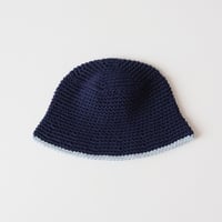 THE CREEM trim cotton knit hat navy×baby blue(Kids S,Kids M,Adult)