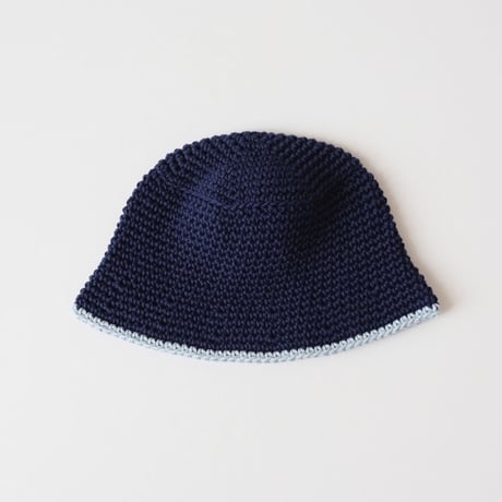 30%OFF THE CREEM trim cotton knit hat navy×baby blue(Kids S,Kids M,Adult)