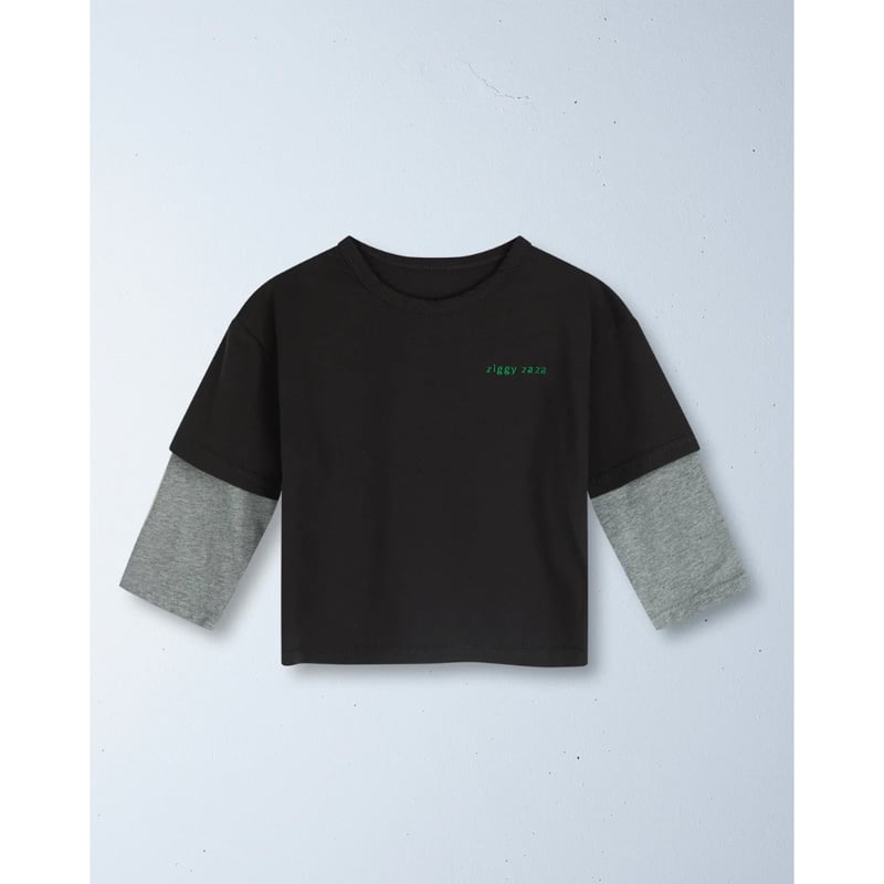 ZIGGY ZAZA toto layered tee charcoal(5-7Y,7-9Y)