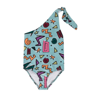 80%OFF M´A Kids ONE-SHOULDER SWIMSUIT TURQUOISE W/ ALL OVER(2Y,3Y,4Y,6Y)