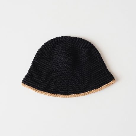 30%OFF THE CREEM trim cotton knit hat black×biscuit(Kids S,Kids M)