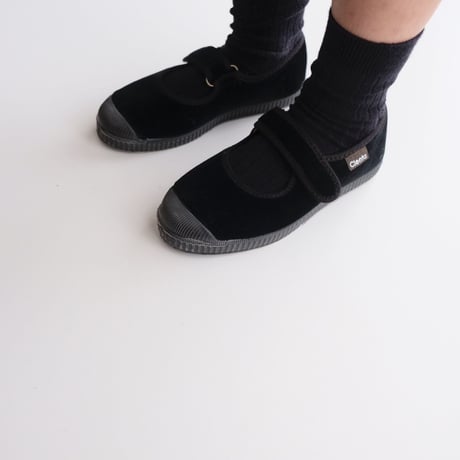 Cienta VELOUR VELCRO ONE STRAP SHOES black / velour 956(31(19cm)～34(21cm))