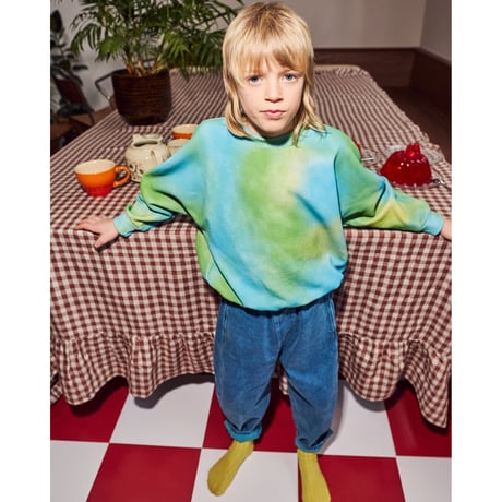 50%OFF 8-9yラスト1点 KOTER MANU KIDS OVERDYE DENIM BARREL-LEG JEANST Blue mist