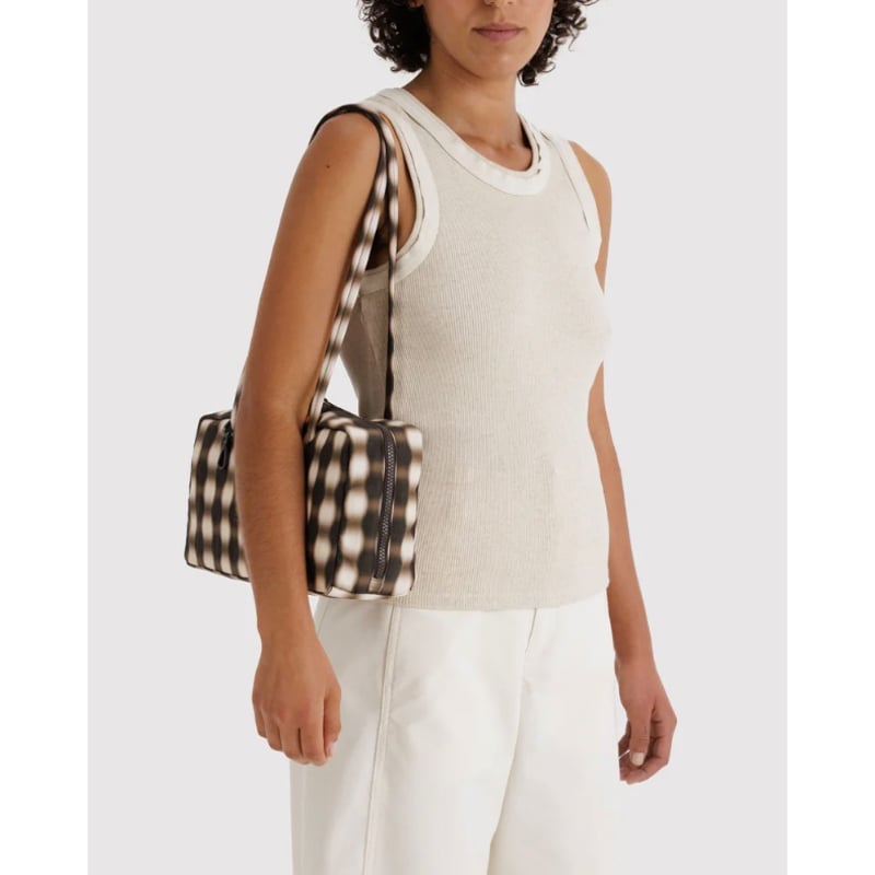 BAGGU Nylon Bowler Bag Blurred Gingham Brown |
