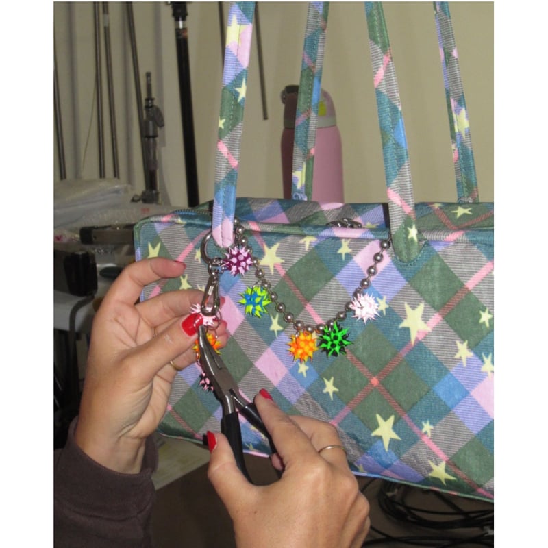 BAGGU Nylon Bowler Bag Green Star Plaid | UNO b