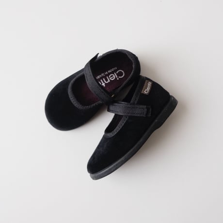 25(15cm)ラスト1点 Cienta VELOUR VELCRO ONE STRAP SHOES black / velour 400