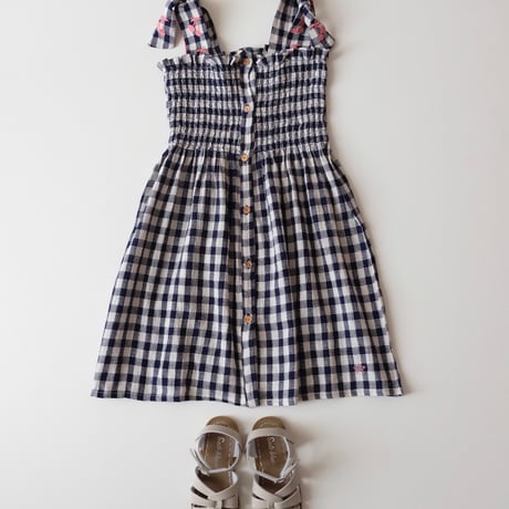70%OFF Tocoto Vintage LONG VICHY CHECK DRESS WITH STRAPS NAVY(2Y,3Y)