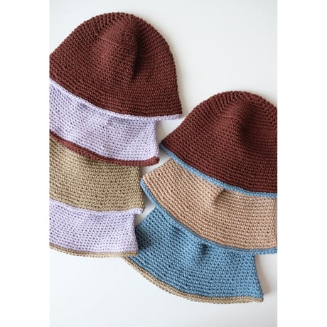 30%OFF THE CREEM trim cotton knit hat milktea×sax blue(Kids S,Kids M)