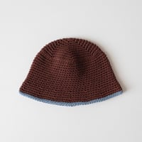 THE CREEM trim cotton knit hat chocolate brown×sax blue