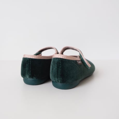 24(14.5cm)ラスト1点 Cienta VELOUR VELCRO ONE STRAP BALLET SHOES verde / velour 500T