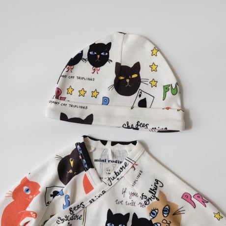 70%OFF 40 (1-2M) ラスト1点 mini rodini Clairvoyant cats aop baby beanie