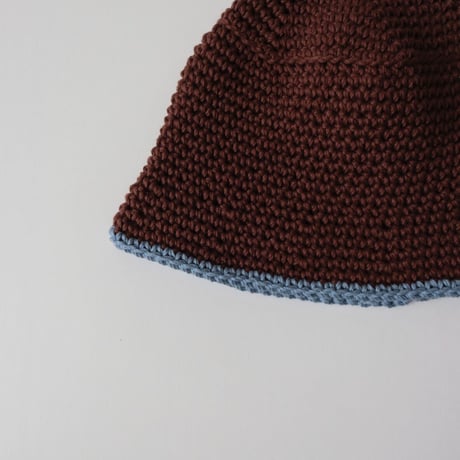 THE CREEM trim cotton knit hat chocolate brown×sax blue
