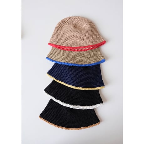50%OFF ラスト1点 THE CREEM trim cotton knit hat navy×citrus yellow(Kids S)
