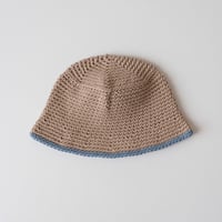 THE CREEM trim cotton knit hat milktea×sax blue(Kids S,Kids M)