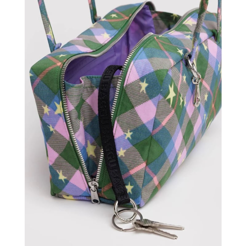 BAGGU Nylon Bowler Bag Green Star Plaid | UNO b