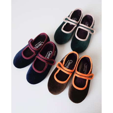 24(14.5cm)ラスト1点 Cienta VELOUR VELCRO ONE STRAP BALLET SHOES verde / velour 500T