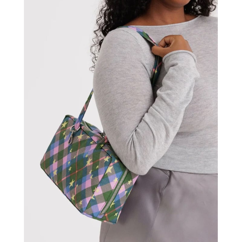 BAGGU Nylon Bowler Bag Green Star Plaid | UNO b