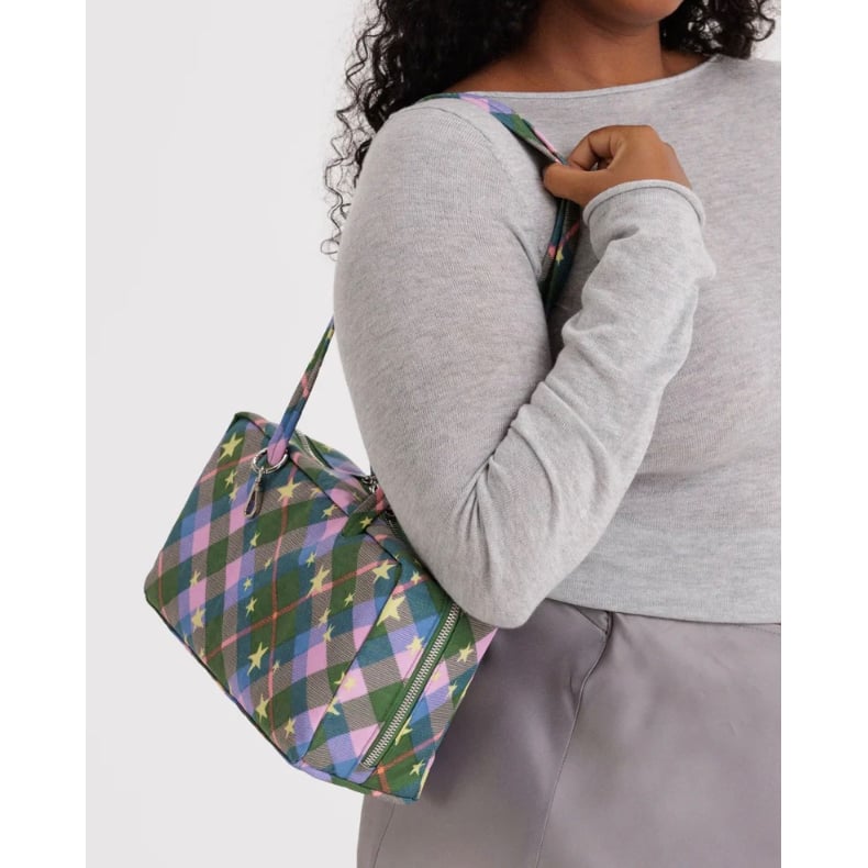 BAGGU新作☆ 星×チェック柄 ボウラーバッグ 限定1点 BAGGU Nylon Bowler Bag Green Star Plaid | UNO b