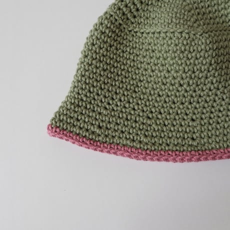 30%OFF THE CREEM trim cotton knit hat green tea×rose red(Kids M)