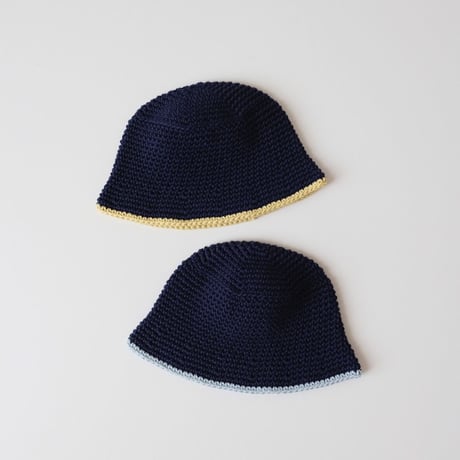 50%OFF ラスト1点 THE CREEM trim cotton knit hat navy×citrus yellow(Kids S)
